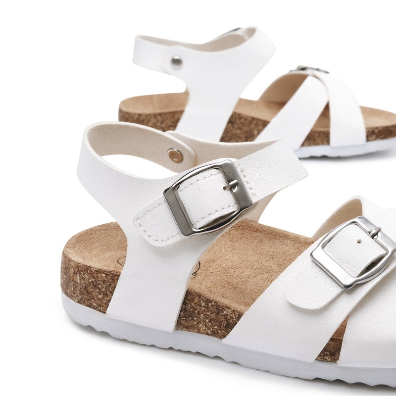 Trary Girls White Sandals Open Toe Casual Summer Shoes with Cork Footbed Cute Sandals for Girls, Little Kids Size 13 - Image 3